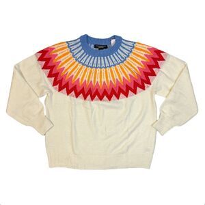 French Connection Essentials Women's Long Sleeve Fair Isle Sweater - Ivory